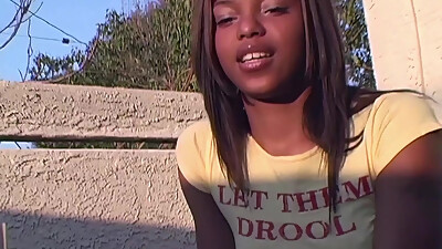 Petite black hottie is wet and messy