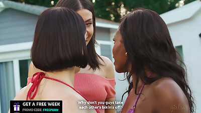 GIRLSWAY - Naughty Natalie Brooks Oils Up Besties Nicole Kitt &amp, Lucy Lotus For Hot Bikini Photoshoot