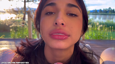 All Natural Beauty Sucks Boyfriends Cock &amp, Swallows Cum By The Lake