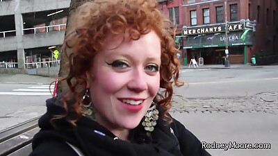 Red headed hairy girl cum with dildo