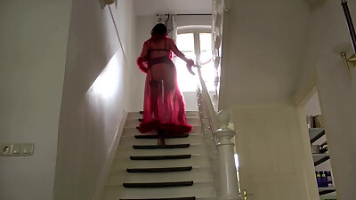 Smoking stocking lady masturbation show