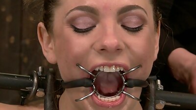 Blond hair girl slave Dahlia Sky in back bend poses tormented