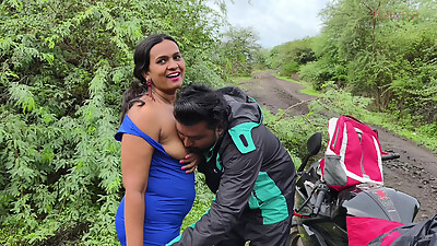 Desi Indian Marathi Kavita bhabhi ( Vahini ) fuck outdoor in jungle in doggy style with blue sexy dress and dirty blowjob
