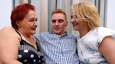 Two Horny Grannies Invite a Big Dick Toyboy Over for Some Anal Threesome Fun!