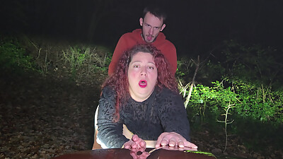 Little bitch getting fucked in a forest in the middle of the night